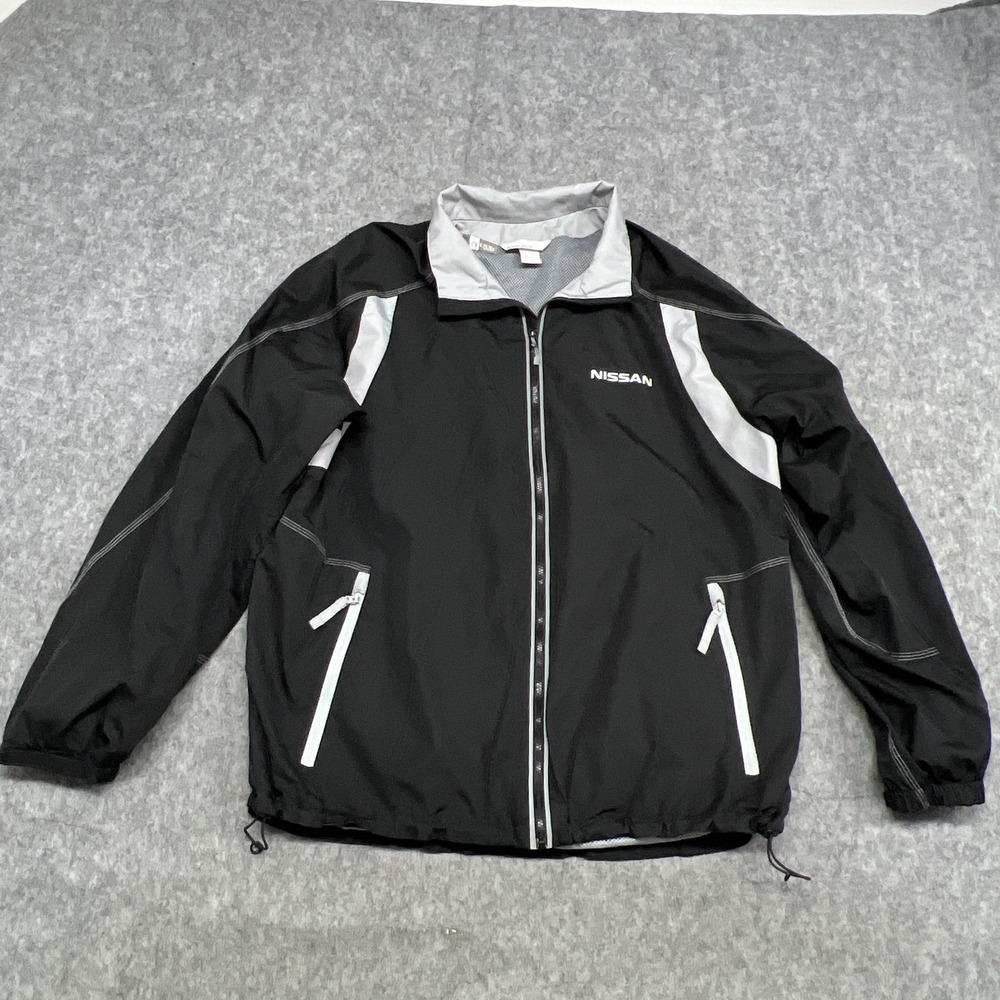 North End Jacket Mens L Black Nissan Logo Full Zip EZEM Windbreaker Lightweight
